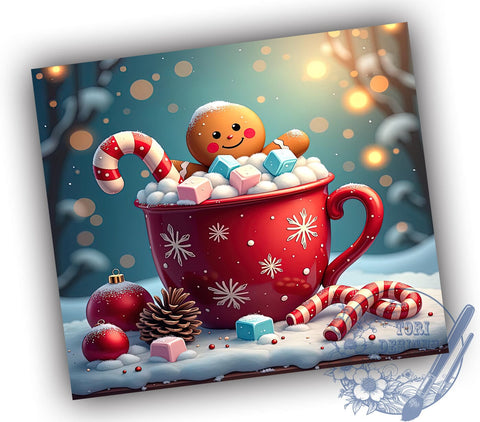 Gingerbread Tumbler, Candy Cane Design, Snowflake Wrap, 20oz Sublimation, Holiday Drinkware, Festive Mug Decor, Christmas Gift Ideas Sublimation ToriDesigns 