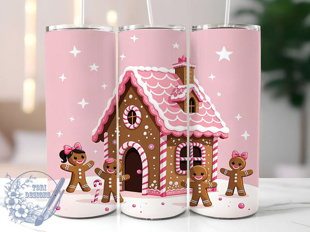 Gingerbread Tumbler, Christmas Family Gift, Pink Gingerbread, Holiday Drinkware, Festive Sublimation, Cute Gingerbread Art, Christmas Kitchen Decor Sublimation ToriDesigns 
