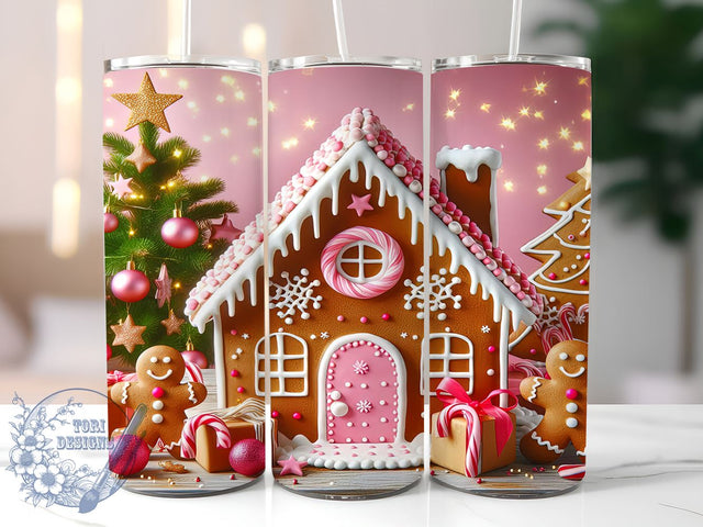 Gingerbread Tumbler, Christmas Family Gift, Pink Gingerbread, Holiday Drinkware, Festive Sublimation, Cute Gingerbread Art, Christmas Kitchen Decor Sublimation ToriDesigns 
