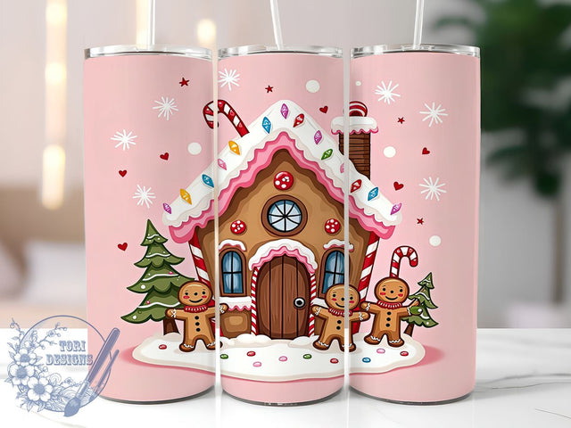 Gingerbread Tumbler, Christmas Family Gift, Pink Gingerbread, Holiday Drinkware, Festive Sublimation, Cute Gingerbread Art, Christmas Kitchen Decor Sublimation ToriDesigns 