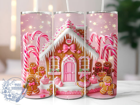 Gingerbread Tumbler, Christmas Family Gift, Pink Gingerbread, Holiday Drinkware, Festive Sublimation, Cute Gingerbread Art, Christmas Kitchen Decor Sublimation ToriDesigns 