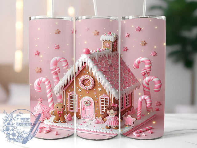 Gingerbread Tumbler, Christmas Family Gift, Pink Gingerbread, Holiday Drinkware, Festive Sublimation, Cute Gingerbread Art, Christmas Kitchen Decor Sublimation ToriDesigns 