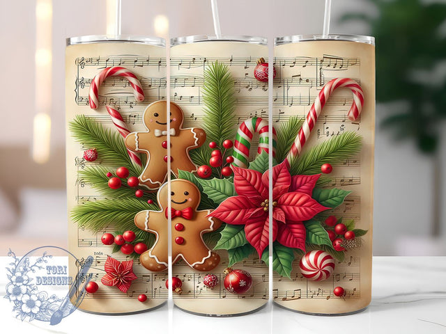 Gingerbread Tumbler Design, Vintage Christmas Tumbler, 20oz Sublimation Wrap, Holiday Drinkware, Christmas Gift, Festive Decor, Digital Download Sublimation ToriDesigns 