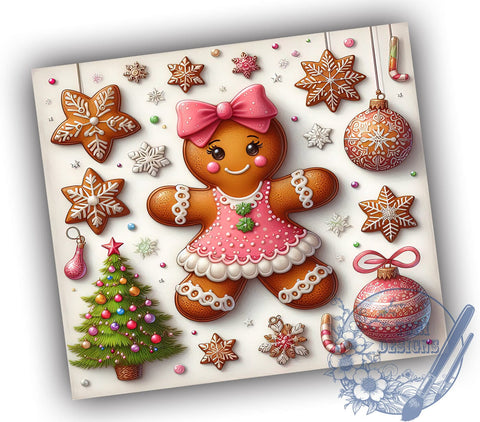 Gingerbread Tumbler, Pink Holiday Decor, Christmas Drinkware, Cute Gingerbread Design, Festive Sublimation PNG, Holiday Gift Idea, Sweet Christmas Decor Sublimation ToriDesigns 