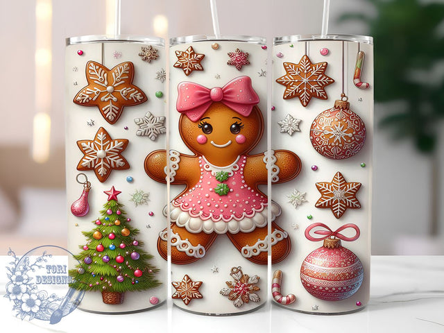 Gingerbread Tumbler, Pink Holiday Decor, Christmas Drinkware, Cute Gingerbread Design, Festive Sublimation PNG, Holiday Gift Idea, Sweet Christmas Decor Sublimation ToriDesigns 