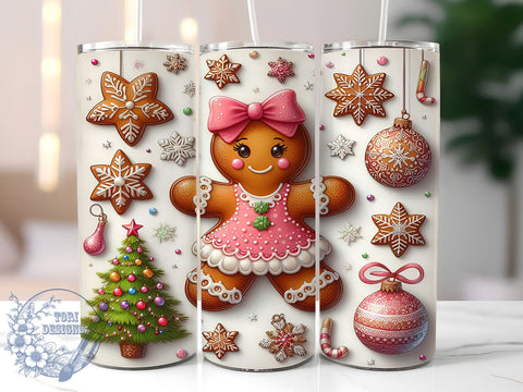 Gingerbread Tumbler, Pink Holiday Decor, Christmas Drinkware, Cute Gingerbread Design, Festive Sublimation PNG, Holiday Gift Idea, Sweet Christmas Decor Sublimation ToriDesigns 