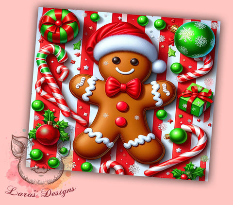 Gingerbread Tumbler Wrap, Christmas Sublimation Design, 20oz Skinny Tumbler, Digital Download, Holiday Decor, Cute Christmas Gifts, PNG File for Sublimation Sublimation Lara' s Designs 