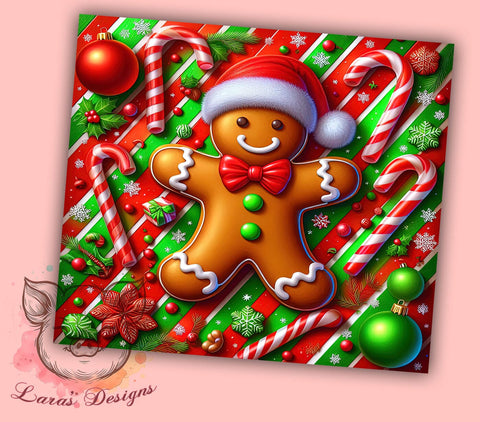 Gingerbread Tumbler Wrap, Christmas Sublimation Design, 20oz Skinny Tumbler, Digital Download, Holiday Decor, Cute Christmas Gifts, PNG File for Sublimation Sublimation Lara' s Designs 