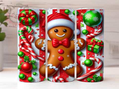 Gingerbread Tumbler Wrap, Christmas Sublimation Design, 20oz Skinny Tumbler, Digital Download, Holiday Decor, Cute Christmas Gifts, PNG File for Sublimation Sublimation Lara' s Designs 