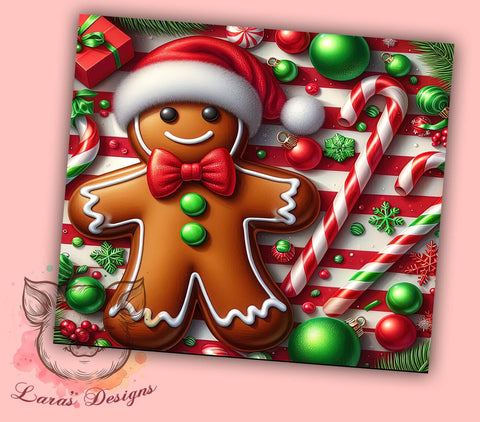 Gingerbread Tumbler Wrap, Christmas Sublimation Design, 20oz Skinny Tumbler, Digital Download, Holiday Decor, Cute Christmas Gifts, PNG File for Sublimation Sublimation Lara' s Designs 