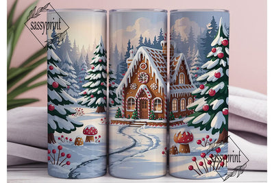 Gingerbread Winter House Skinny Tumbler Sublimation sassyprint 