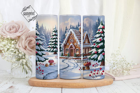 Gingerbread Winter House Skinny Tumbler Sublimation sassyprint 