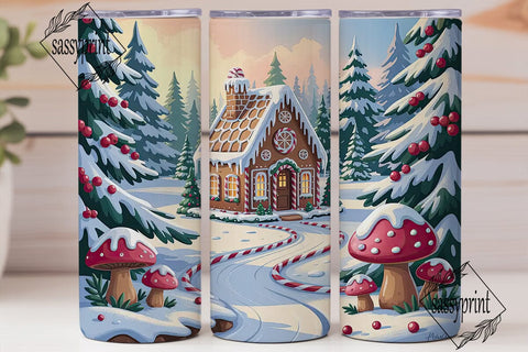 Gingerbread Winter House Skinny Tumbler Sublimation sassyprint 
