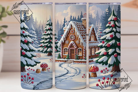 Gingerbread Winter House Skinny Tumbler Sublimation sassyprint 