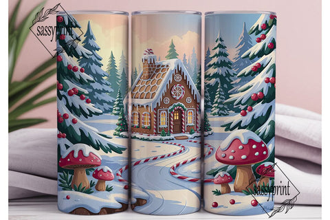 Gingerbread Winter House Skinny Tumbler Sublimation sassyprint 