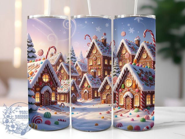 Gingerbread Winter Village Tumbler, Winter Village, Holiday Wrap, Christmas Design, 20oz Tumbler, Festive Pattern, Sublimation Print Sublimation ToriDesigns 