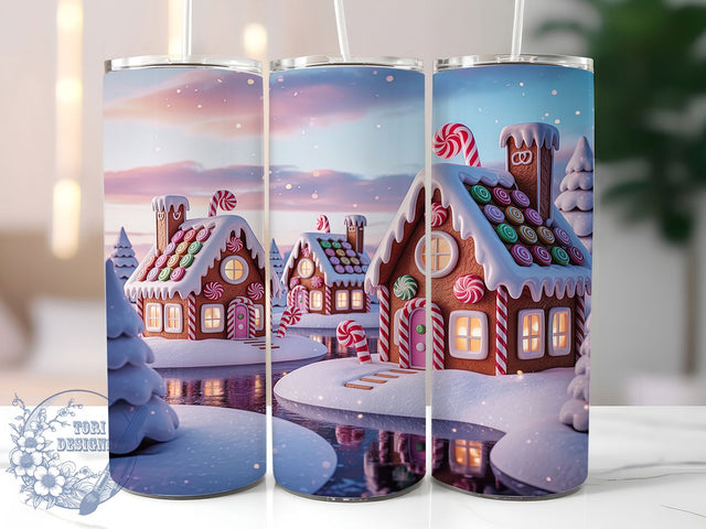 Gingerbread Winter Village Tumbler, Winter Village, Holiday Wrap, Christmas Design, 20oz Tumbler, Festive Pattern, Sublimation Print Sublimation ToriDesigns 