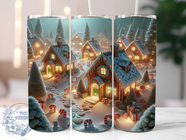 Gingerbread Winter Village Tumbler, Winter Village, Holiday Wrap, Christmas Design, 20oz Tumbler, Festive Pattern, Sublimation Print Sublimation ToriDesigns 