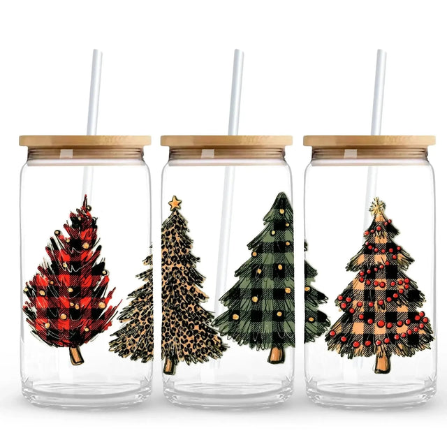 Gingham Christmas Trees 9.7 x 4.3 UV DTF Wrap Only (Cup NOT Included) Physical DIY Craft Warehouse 