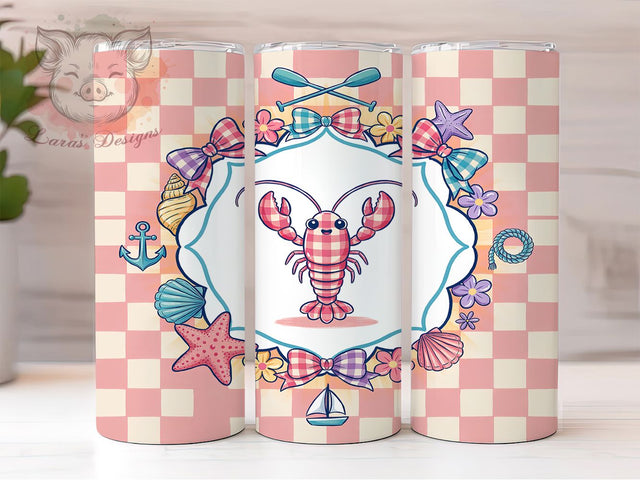 Gingham Lobster Bow 20oz Tumbler, Lobster Bow, Gingham Design, Coastal Theme, Sublimation Wrap, 20oz Tumbler, Nautical Aesthetic, Rustic Charm Sublimation Lara' s Designs 