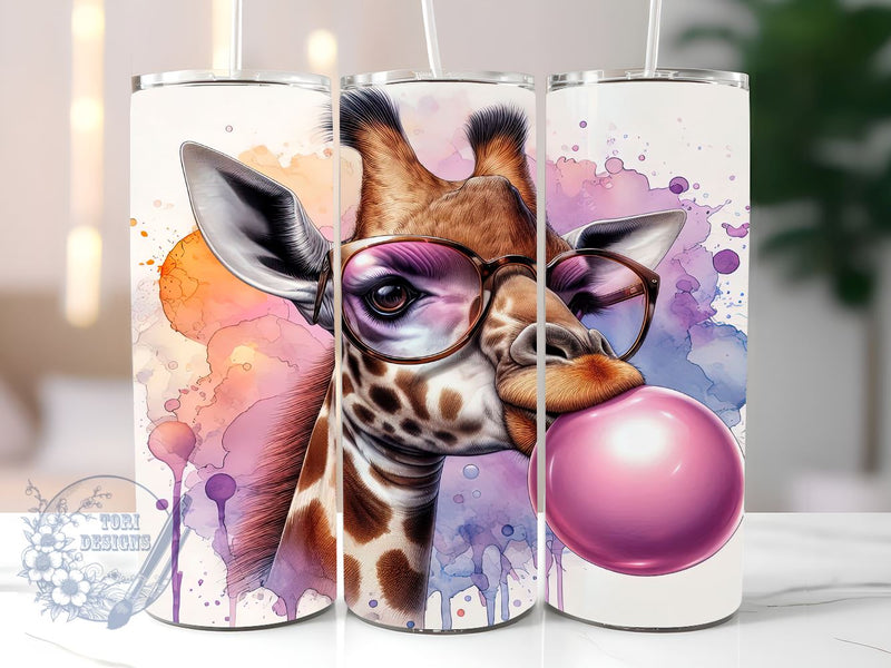 Giraffe Blowing Bubblegum 20oz Skinny Tumbler, Giraffe Tumbler Png, Straight & Tapered Tumbler Wrap, Instant Digital Download Sublimation ToriDesigns 