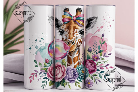 Giraffe Bubblegum Floral 20oz Tumbler Sublimation sassyprint 