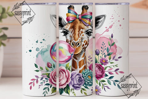 Giraffe Bubblegum Floral 20oz Tumbler Sublimation sassyprint 