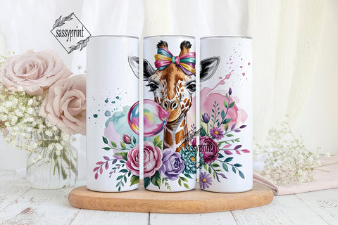 Giraffe Bubblegum Floral 20oz Tumbler Sublimation sassyprint 