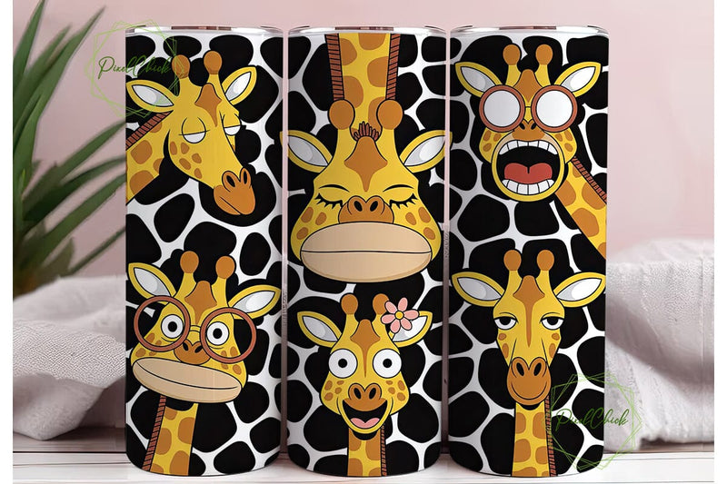 Giraffe Coffee Morning Tumbler Wrap PNG Sublimation PixelChick 