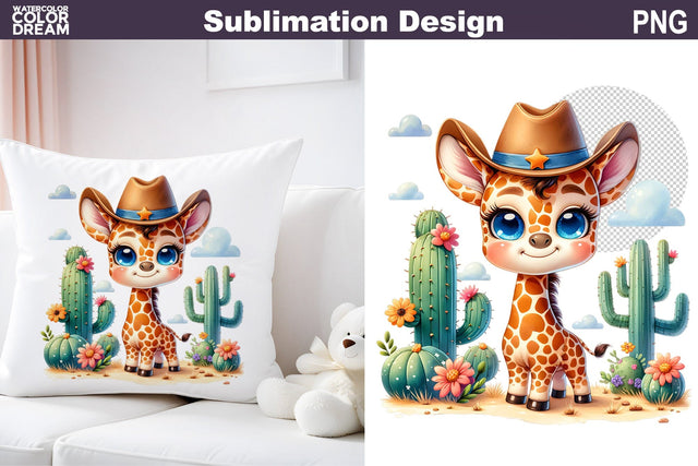 Giraffe Cowboy Sublimation | Western Animal Sublimation Sublimation WatercolorColorDream 
