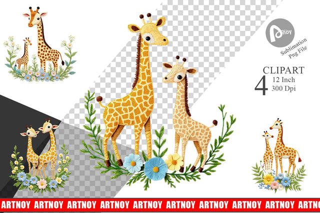 Giraffe Embroidery Clipart Sublimation artnoy 