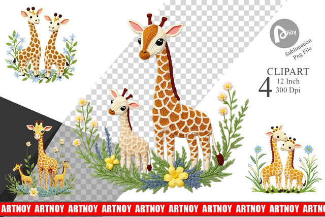 Giraffe Embroidery Clipart Sublimation artnoy 