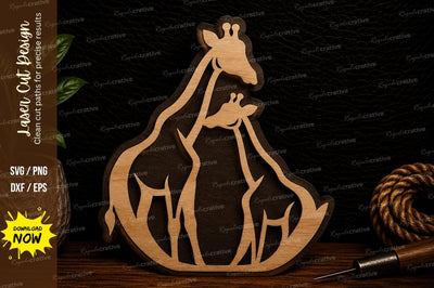 Giraffe Family Silhouette Laser Cut Svg Design SVG Regulrcrative 