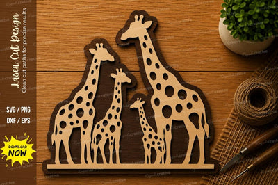 Giraffe Family SVG | Safari Animal Laser Cut File | Glowforge CNC DXF PNG EPS SVG Regulrcrative 