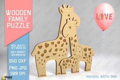 Giraffe Figurines SVG. Wooden Family Puzzle Laser Cut SVG Evgenyia Guschina 
