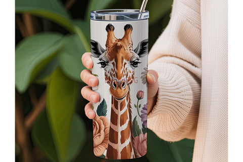 Giraffe & Floral 20oz Tumbler Wrap Sublimation DesignSVG 