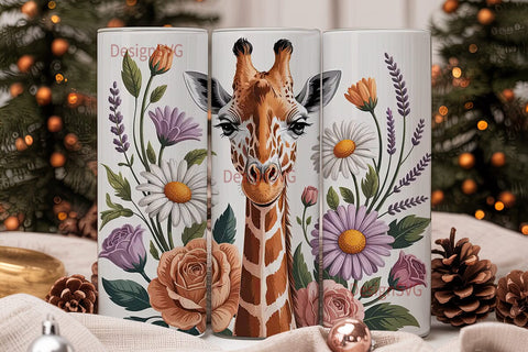 Giraffe & Floral 20oz Tumbler Wrap Sublimation DesignSVG 