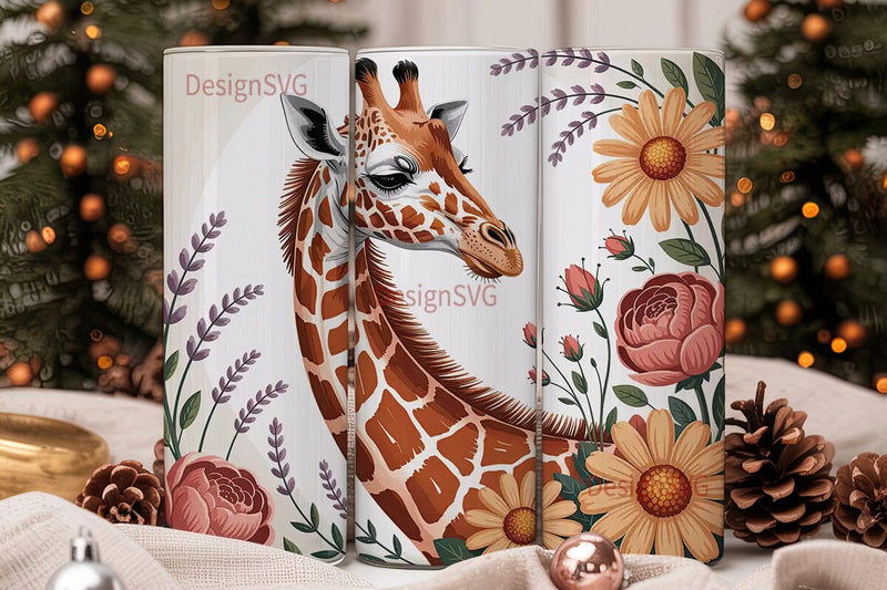 Giraffe & Floral 20oz Tumbler Wrap Sublimation DesignSVG 