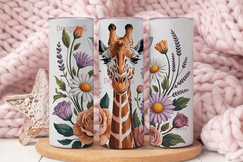Giraffe & Floral 20oz Tumbler Wrap Sublimation DesignSVG 