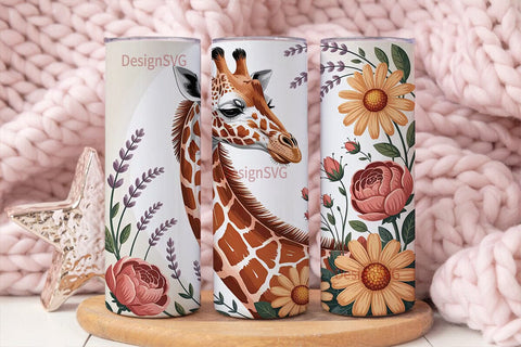 Giraffe & Floral 20oz Tumbler Wrap Sublimation DesignSVG 