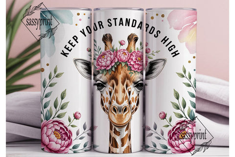 Giraffe Floral Watercolor 20oz Tumbler Sublimation sassyprint 