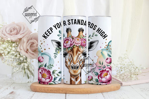 Giraffe Floral Watercolor 20oz Tumbler Sublimation sassyprint 