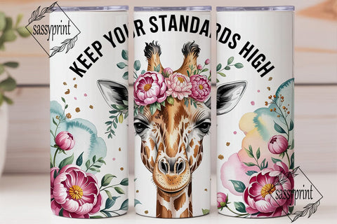 Giraffe Floral Watercolor 20oz Tumbler Sublimation sassyprint 