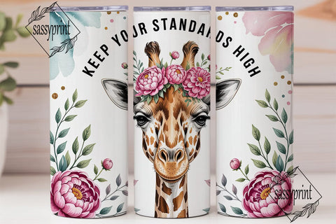 Giraffe Floral Watercolor 20oz Tumbler Sublimation sassyprint 