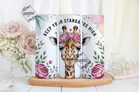 Giraffe Floral Watercolor 20oz Tumbler Sublimation sassyprint 