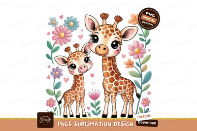 Giraffe Mom And Baby Cute Flowers Sublimation Designangry 