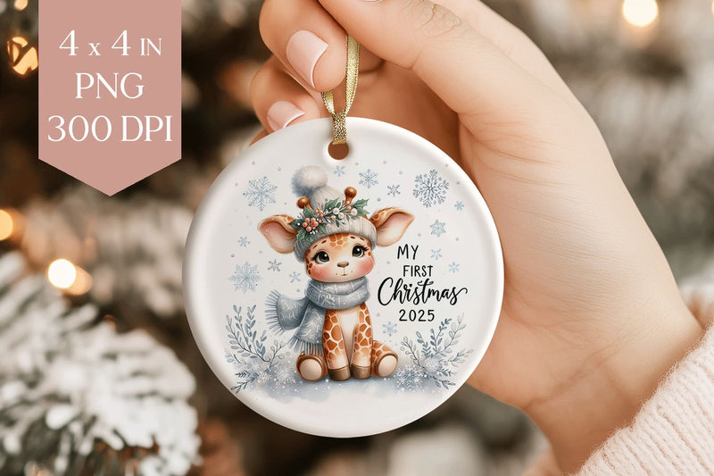 Giraffe My First Christmas 2025 Ornament PNG Sublimation BijouBay 