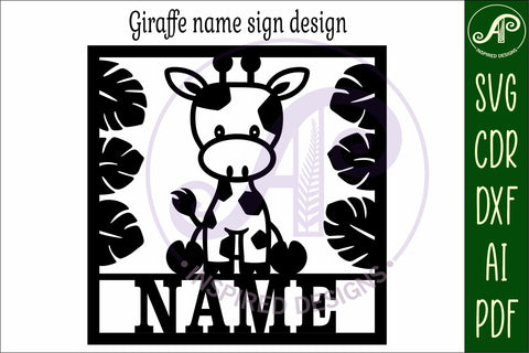Giraffe name wall art sign or card SVG APInspireddesigns 