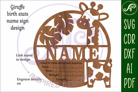 Giraffe Newborn Baby stats, Birth plaque, name sign SVG APInspireddesigns 