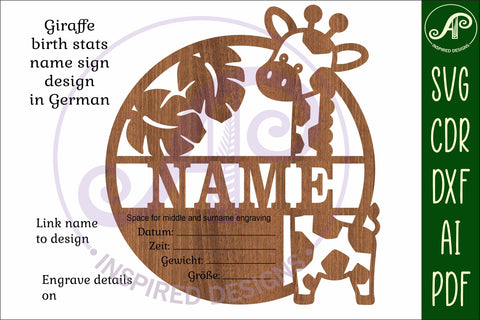 Giraffe Newborn Baby stats, Birth plaque, name sign SVG APInspireddesigns 